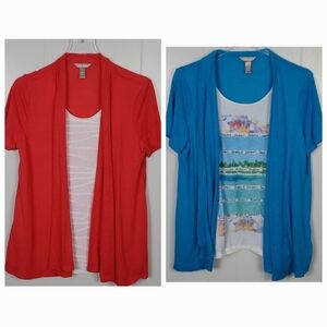 Set Of 2 White Stag Blue Open Flowy Top & Red Open Flowy Light Top Wmns …
